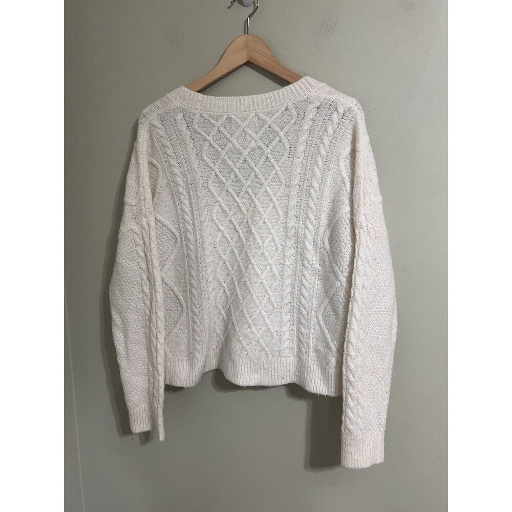Abercrombie &fitch cable v -neck chunky oversized sweater ivory women size M - Picture 3 of 7